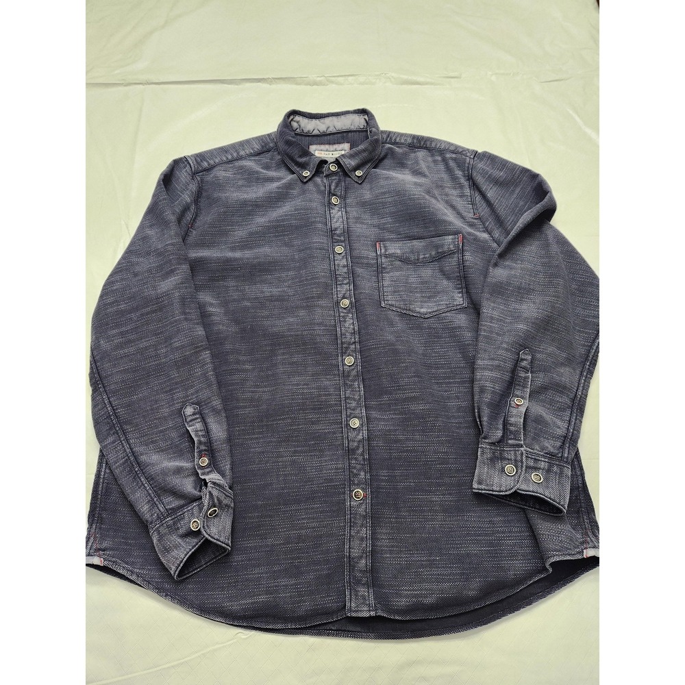 32 Bar Blues Shirt Mens XL Blue Tencel Cotton Button Down Long Sleeve Casual